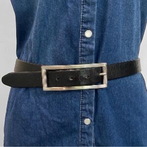 Scott David Black Leather Belt Large Rectangular Buckle Genuine Leather